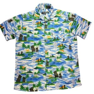 CSTL Coastal‎ Hawaiian Shirt Easter Island Moai Palm Trees Vacation Small